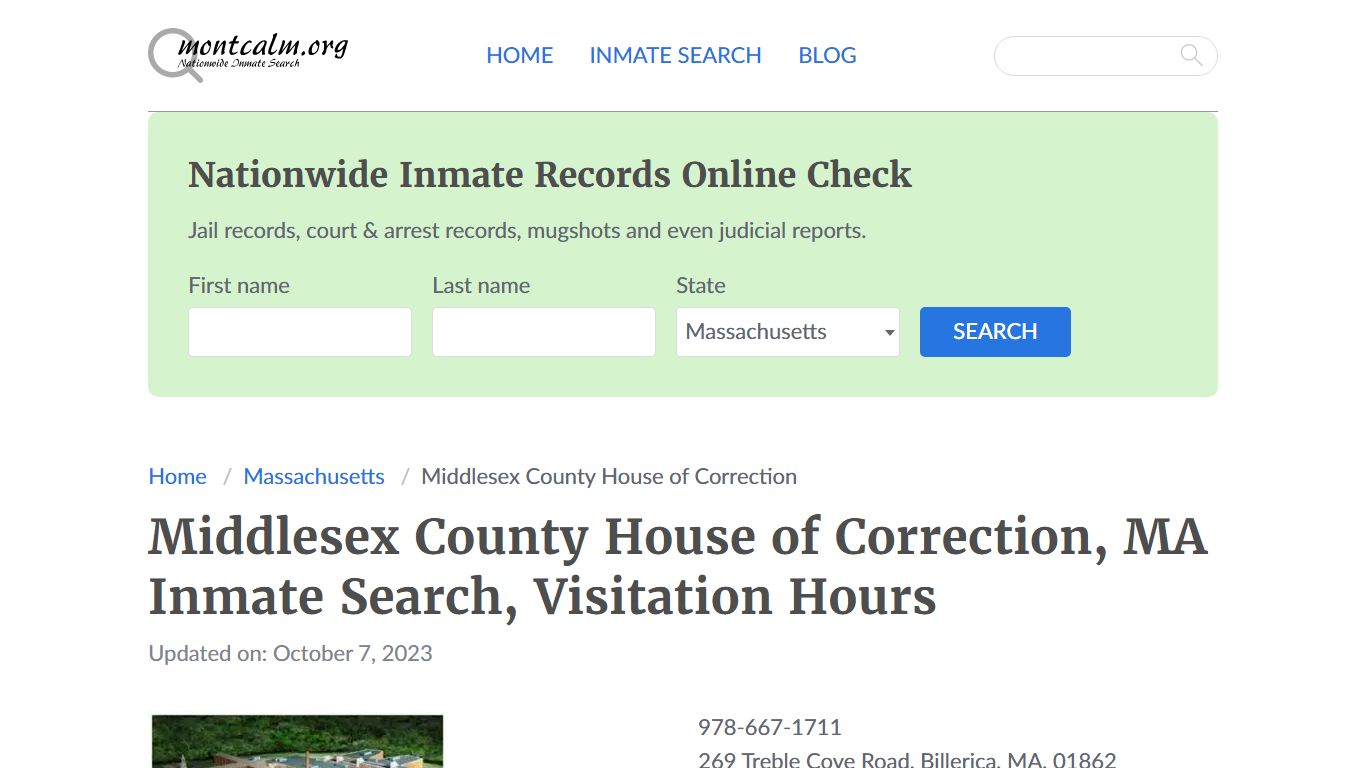 Middlesex County House of Correction, MA Inmate Search, Visitation Hours